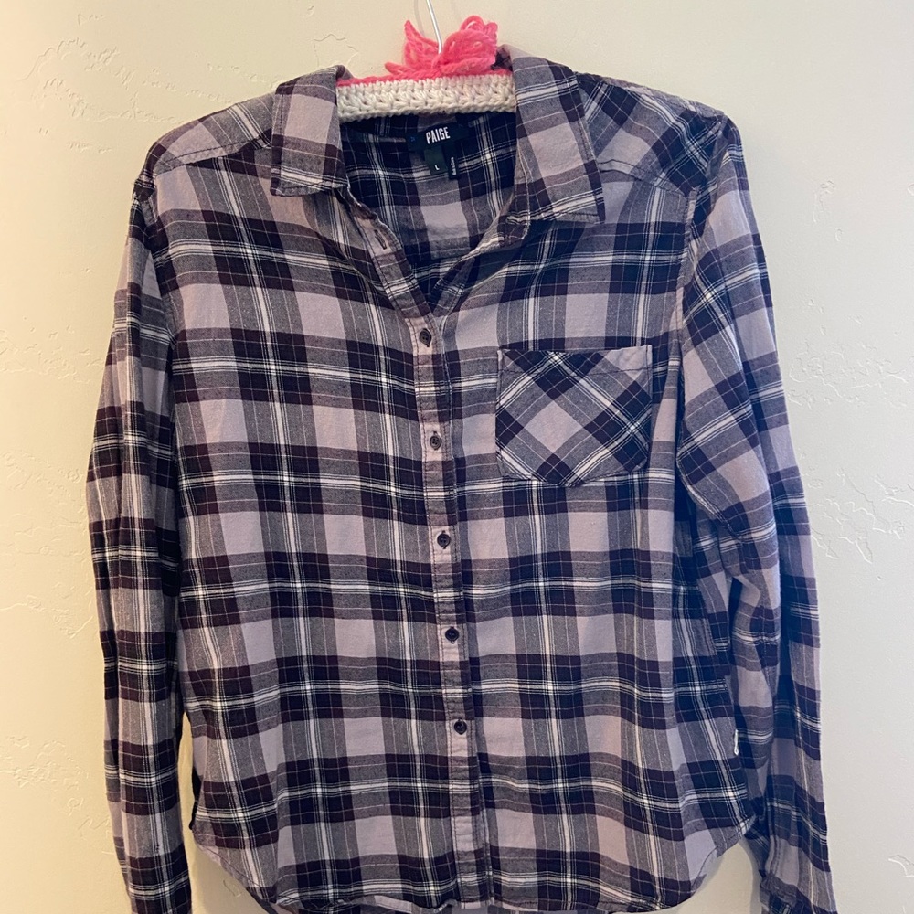 Paige Denim Plaid Purple Flannel Large Super Soft